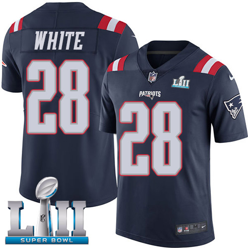 Nike Patriots #28 James White Navy Blue Super Bowl LII Men's Stitched NFL Limited Rush Jersey